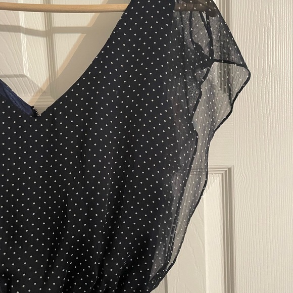 Giani Bini polka dot zip up romper Navy and white sheer and silk lining - Picture 3 of 6
